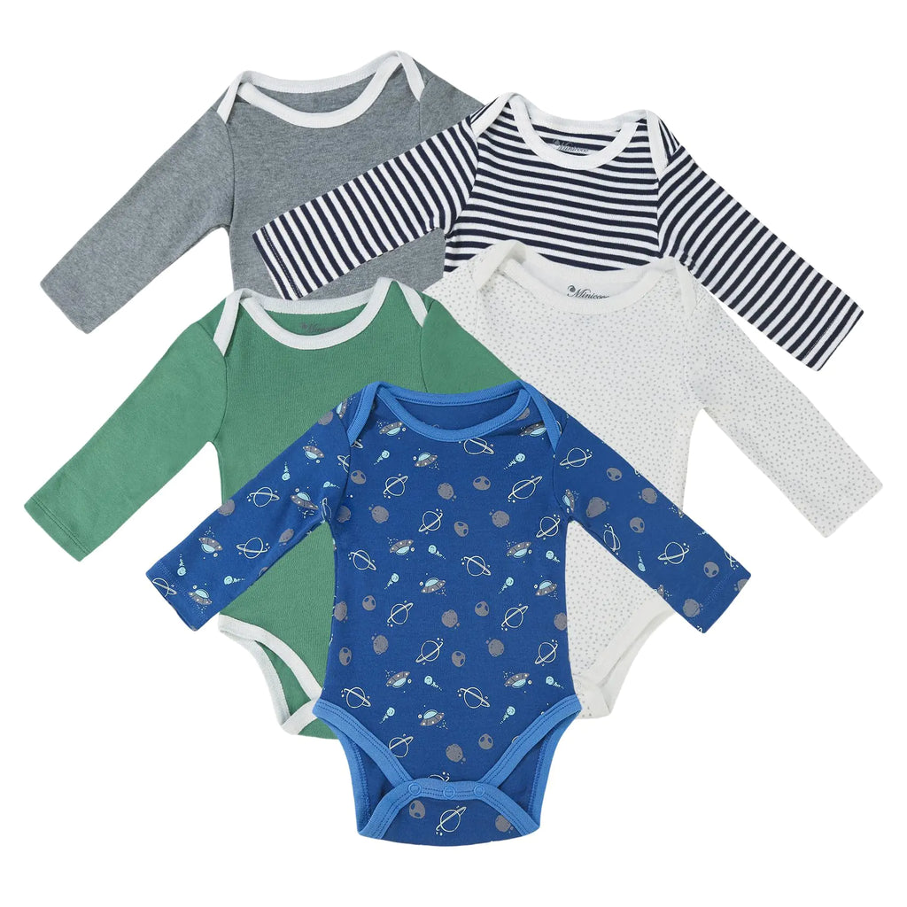 Minicoco Baby Girls Long-Sleeve Bodysuit100% Cotton 5 Pack of Baby Girls Onesie0-24 Months Soft Baby Girls Clothes