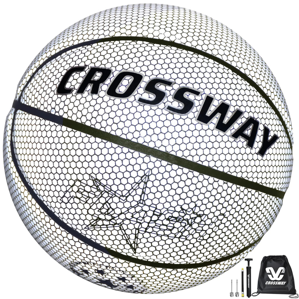 MAIBOLE Basketball Holographic Reflective Glow Basketballs - 27.5 Basketall Size 5 Indoor Outdoor Basketball Reflective Basketball Gift White