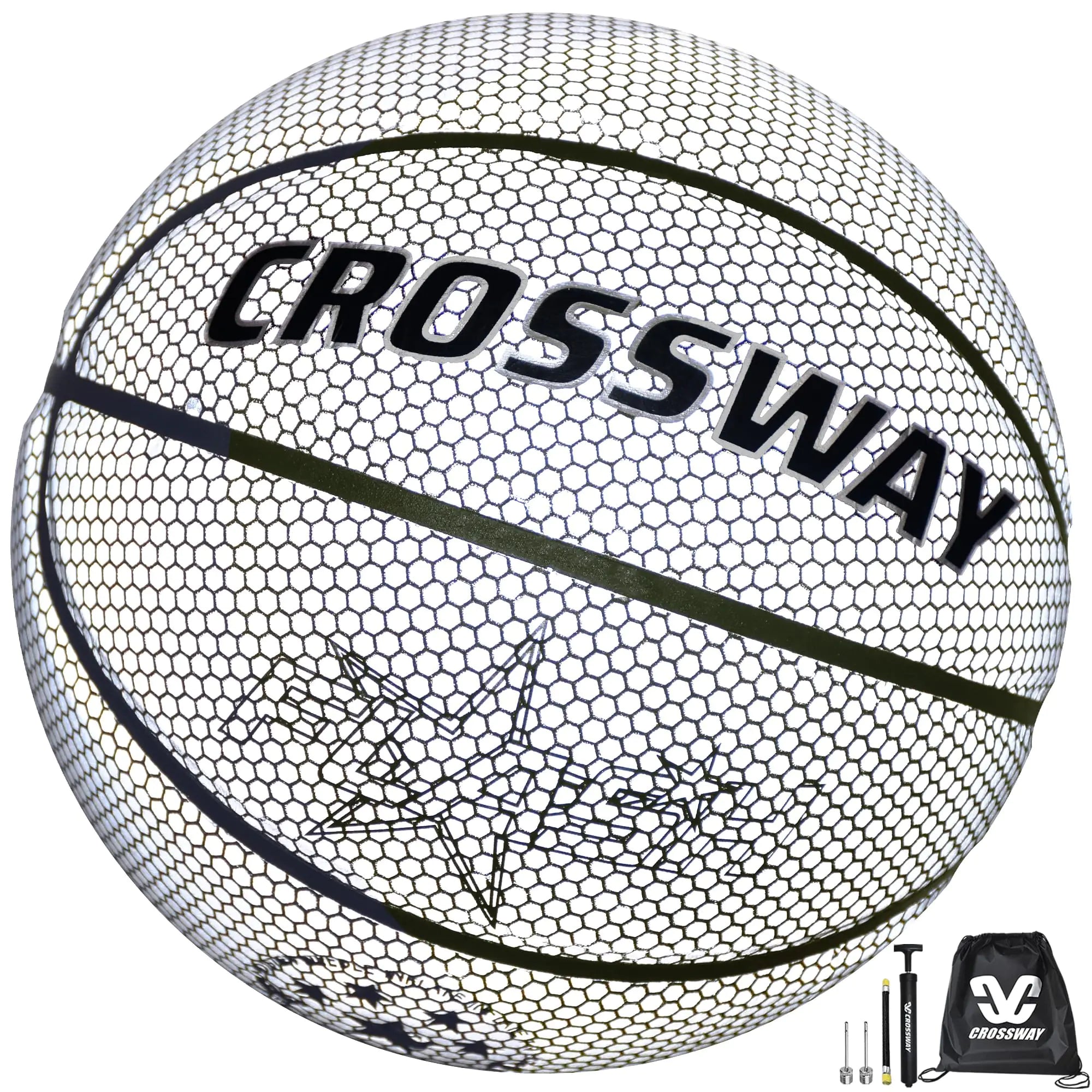 MAIBOLE Basketball Holographic Reflective Glow Basketballs - 27.5 Basketall Size 5 Indoor Outdoor Basketball Reflective Basketball Gift White