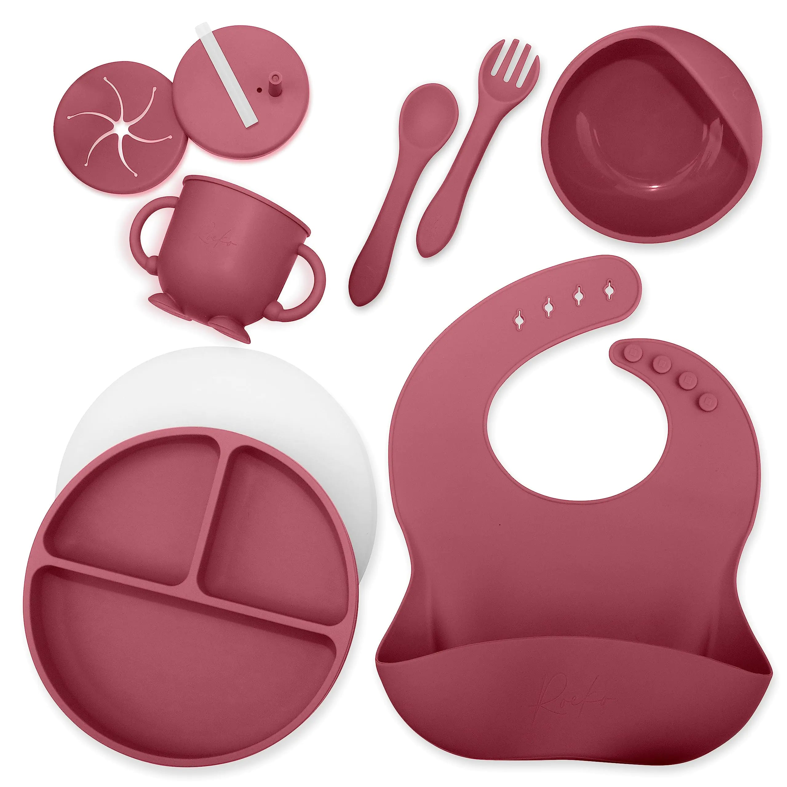 Baby Led Weaning Supplies - Silicone Baby Feeding Set - Baby Utensils - Silicone Plates For Baby - Suction Bowls for Baby- Adjustable Bibs - Baby Feeding Essentials - Baby Products