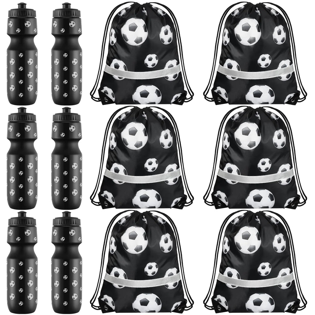 Talltalk 12 Pcs Soccer Party Favors 24 oz Soccer Water Bottle Gift for Soccer Team with Soccer Drawstring Bag Soccer Tumbler Stuff Soccer Theme Accessories for Summer Sports