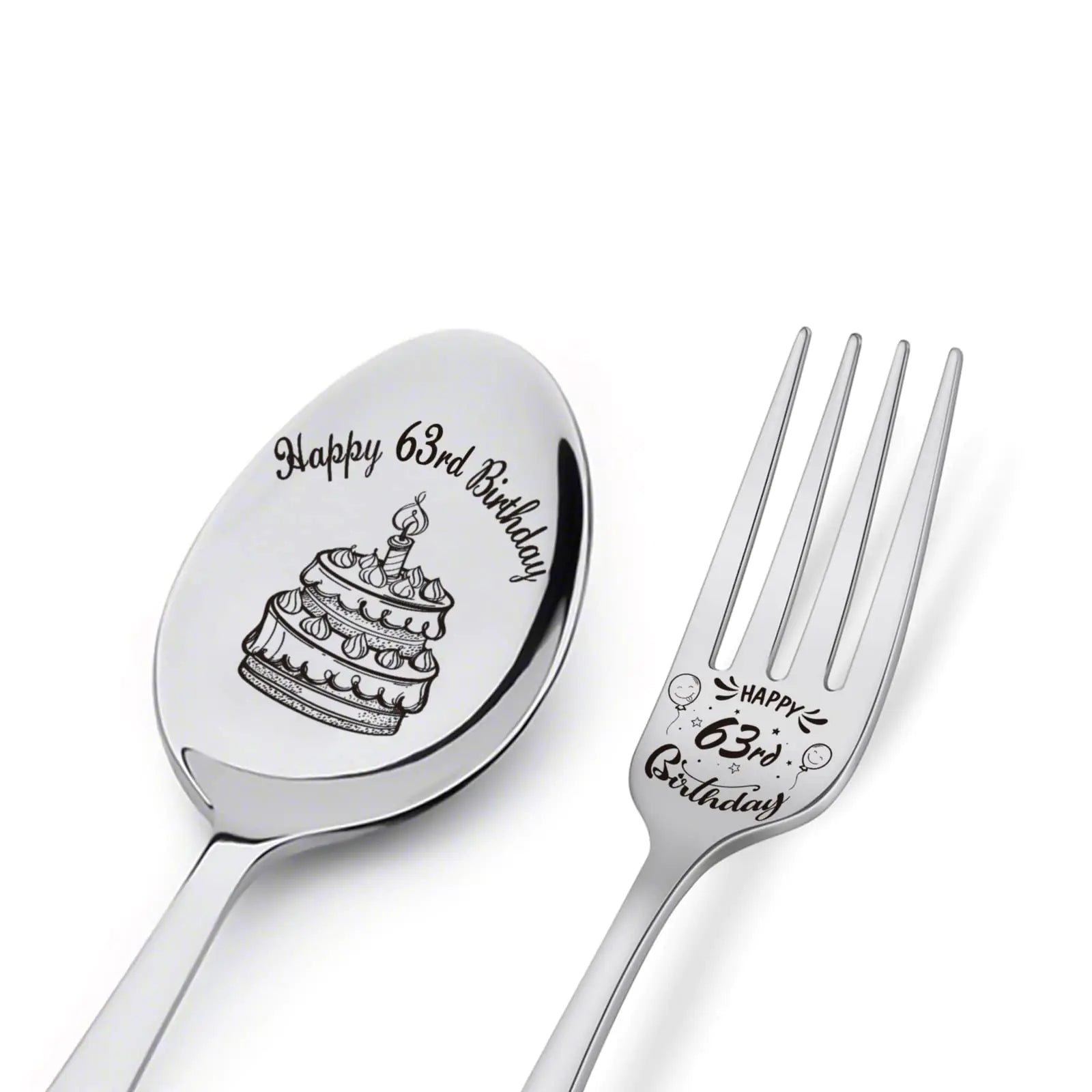 Happy 63rd Birthday Spoon&Fork Gifts Engraved Spoon&Fork Personalized Birthday Gifts for Father Mother Grandpa Grandma Family Elders Friends