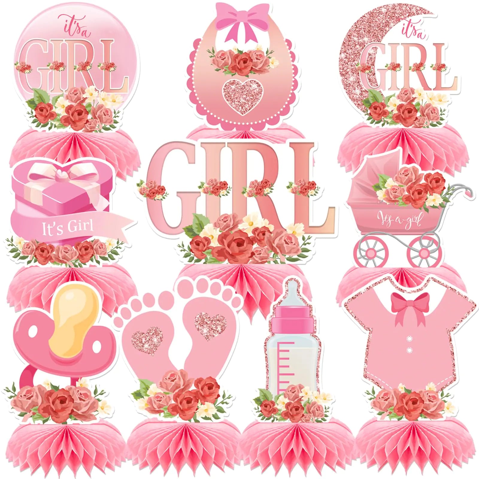 DTOFOOT 10 Pcs Pink Baby Shower Decorations Girl Baby Shower Decorations Baby Shower Centerpieces for Tables Girl Baby Shower Decorations for Girl Baby Shower Decor for Party Birthday