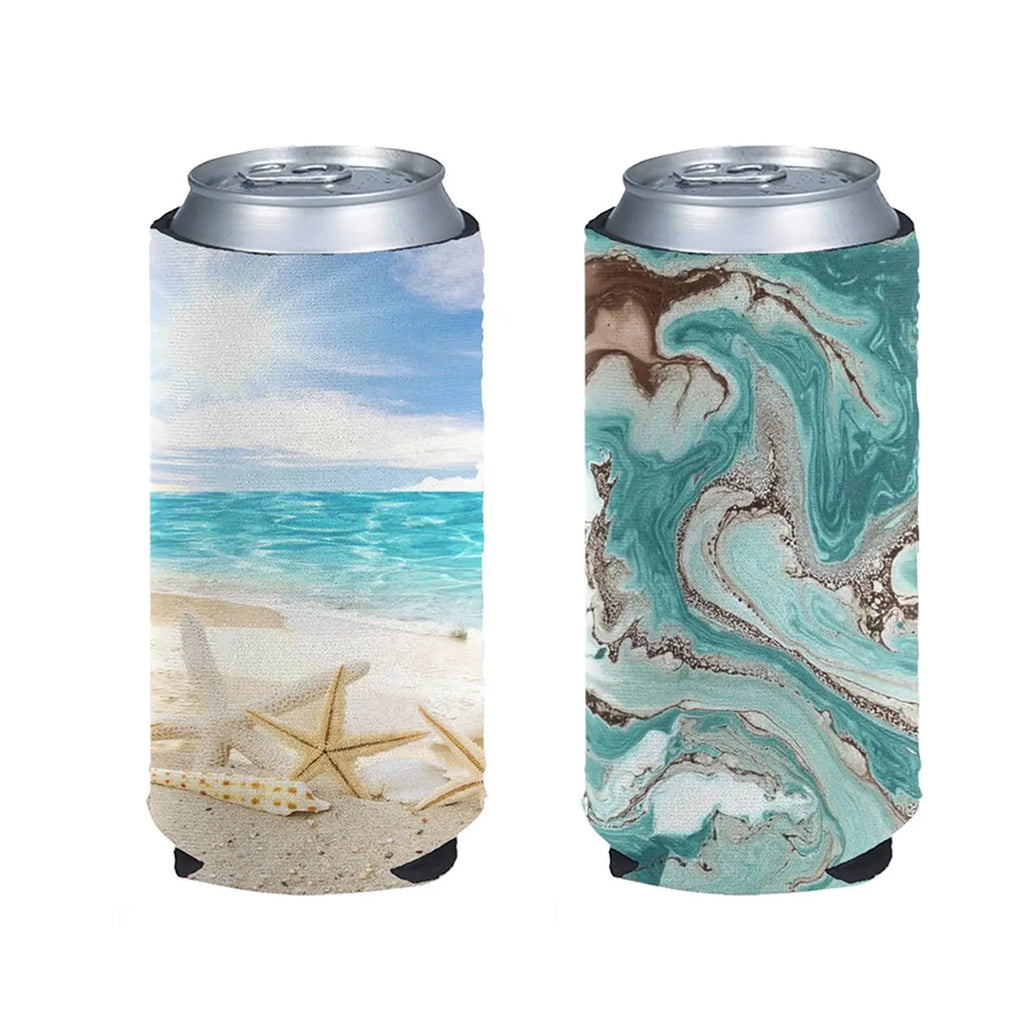 Forchrinse Teal Marble&Starfish on Ocean Beach Can Coolers Sleeves Collapsible Soda Cover Coolies Soft Neoprene Can Cover Insulators 2 Pack