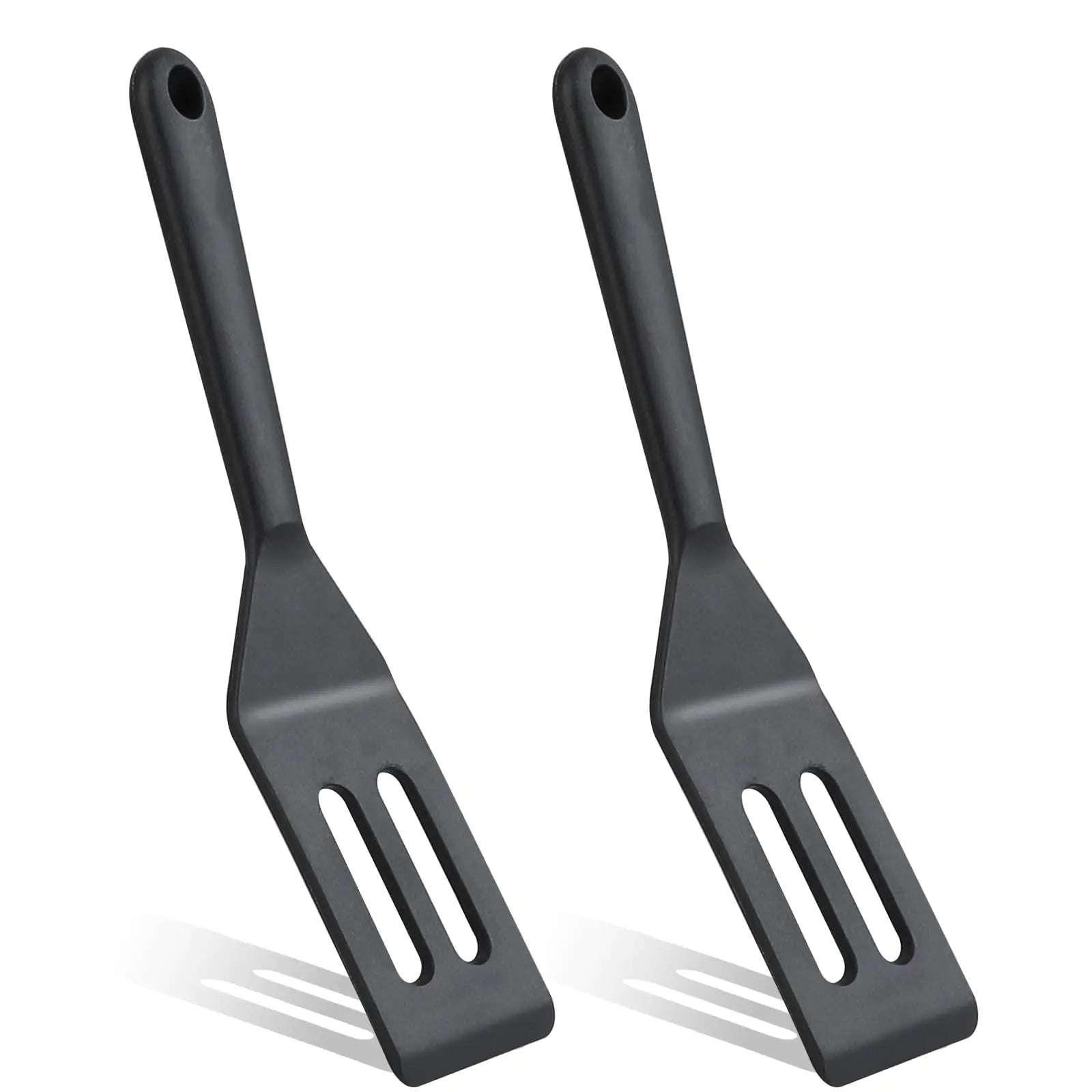 2 Pack Thin Egg Spatula Flipper 9.8 Inch Black Small Omelette Spatula Turner Silicone Heat Resistant Non Stick Cooking Spatula Long Crepe Pancake Spatula for Cooking Omelet Burgers Pizza Steak Crepes