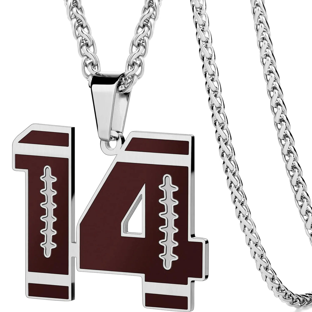 AMITER Football Number Necklace 0-99 Jersey Football Pendant Necklace with 22+2 in Chain for Men