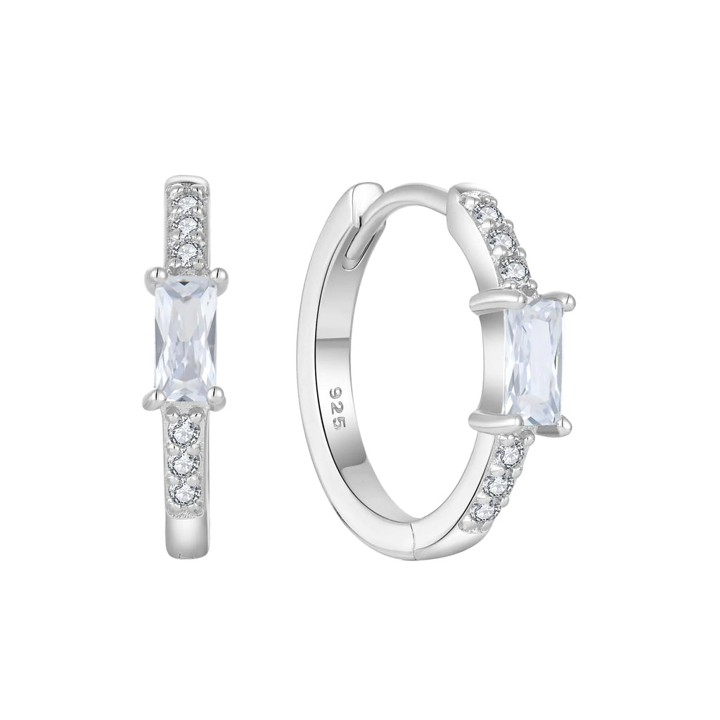 Inpasne Simulated Diamond Huggie Hoop Earrings for Women 925 Sterling Silver Baguette Hoop Earrings April Birthstone Jewelry Gifts for Her