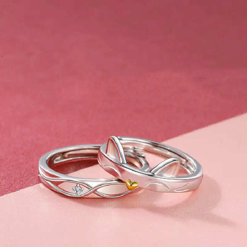 Cute Cat Couple Rings Set