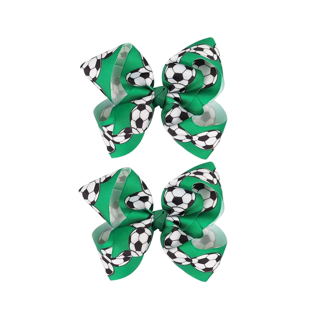 Soccer Hair Accessories Soccer Hair Bows Soccer Ball Bow，Soccer Ribbon Bow Hair Clips ，bows Hair Accessories for girls.A (green)