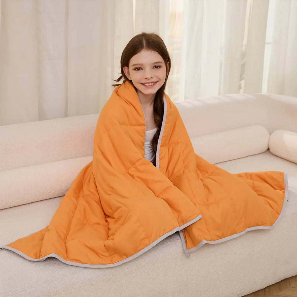 PRETTY NIGHT Weighted Blanket 7lbs Twin Size Orange Grey 41"x60" Weighted Blankets Heavy Blanket are Comfortable and Cozy
