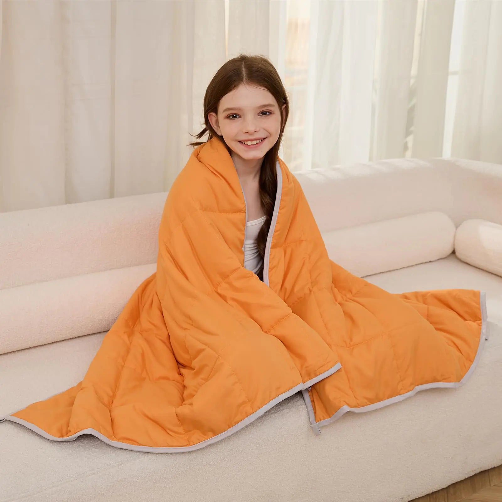 PRETTY NIGHT Weighted Blanket 7lbs Twin Size Orange Grey 41"x60" Weighted Blankets Heavy Blanket are Comfortable and Cozy