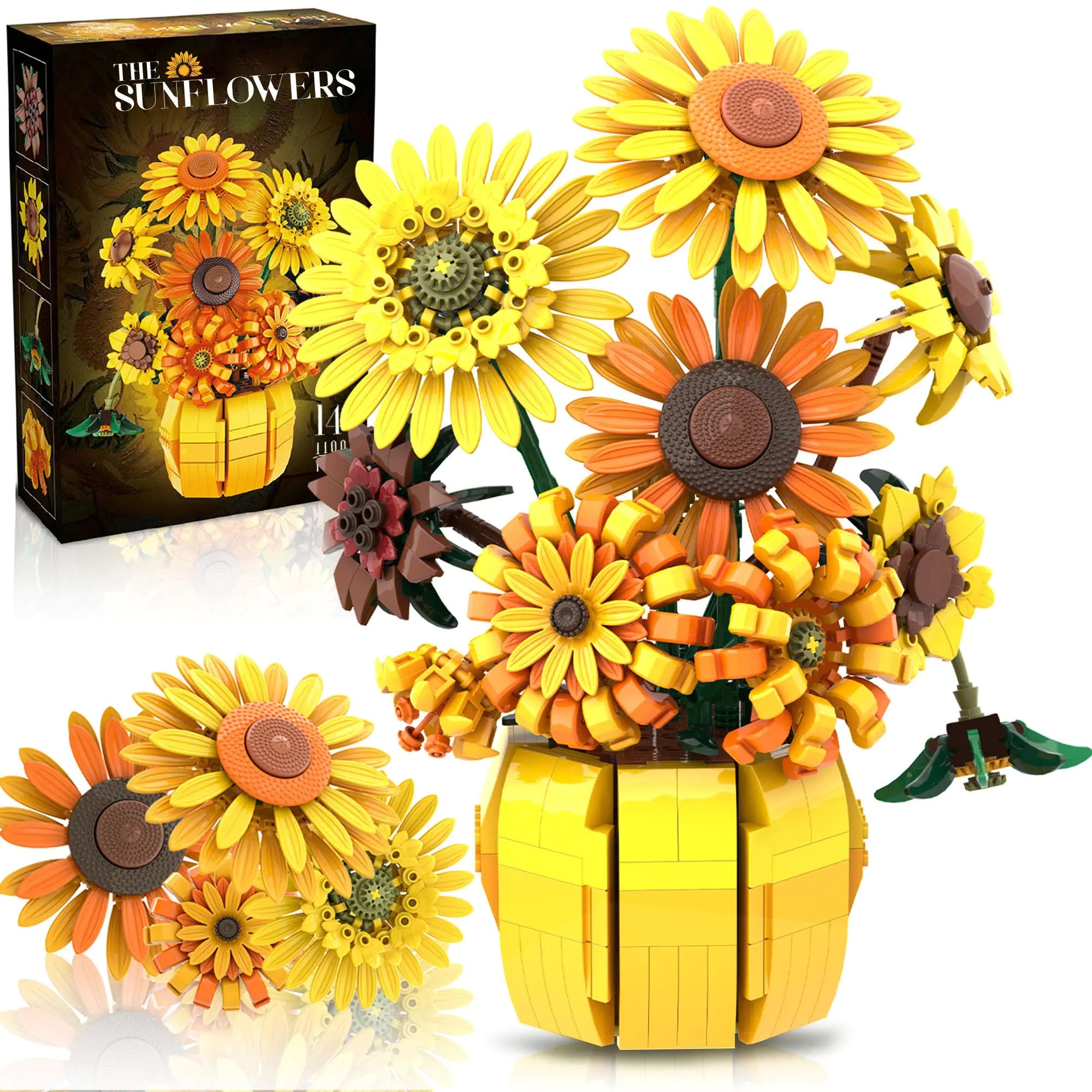 Flowers Building Sets for Adults Van Gogh Prints Art Botanical Collection for Woman Girls 14+ Sunflowers Pot Bouquet Plants Kits Compatible with Lego Flowers Home Decor/Christmas/Valentine 11002
