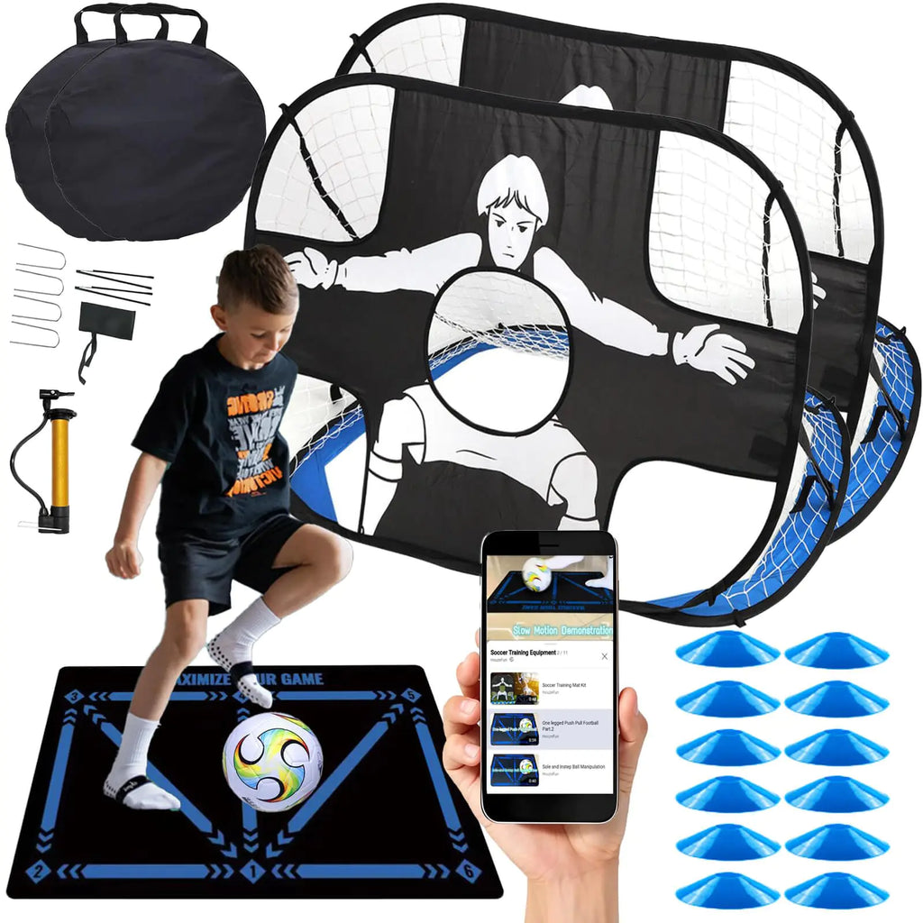 Houzefun Small Soccer Goals for Backyard 4x 3 Portable Soccer Goal Soccer Target Practice for Young Soccer Training Equipment(Soccer Goal*2 Cones*12 Soccer Training Mat*1 SIze 4 Soccer Ball*1)