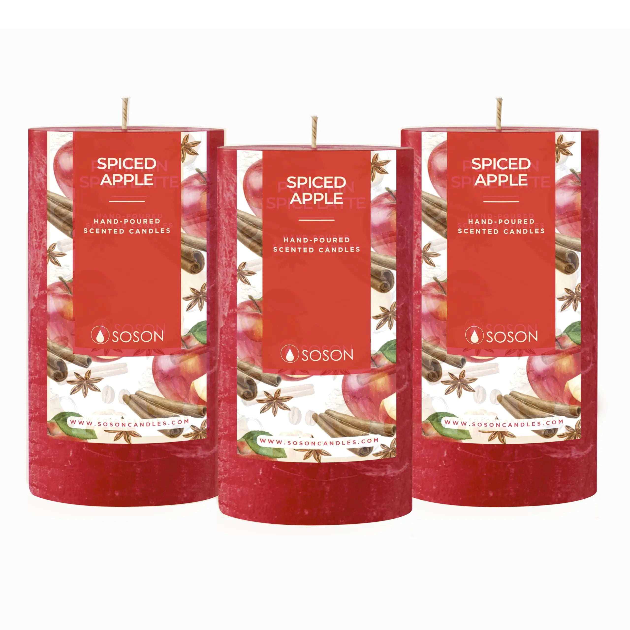 Simply Soson Apple Spiced Fall Scented Candle 3x4 inch Set of 3 Cinnamon Candle Apple Cinnamon Candles Scented Candles for Fall Fall Candle for Home Scented Fall Candles