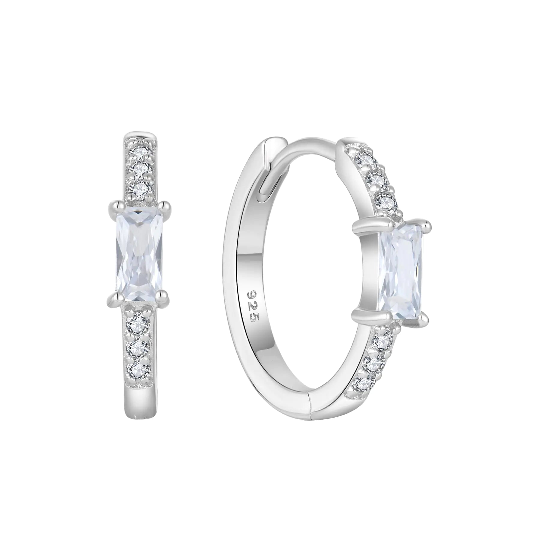 Inpasne Simulated Diamond Huggie Hoop Earrings for Women 925 Sterling Silver Baguette Hoop Earrings April Birthstone Jewelry Gifts for Her