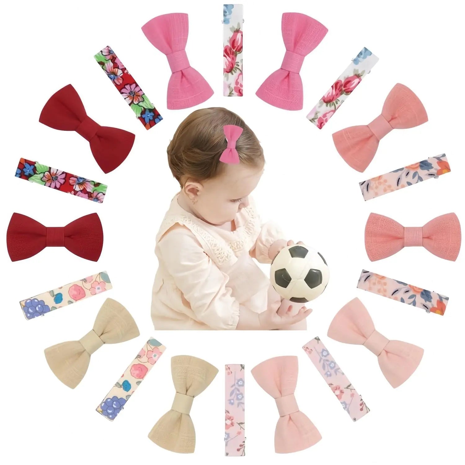 KAQIYO Baby Hair Clips 20 PCS Hair Clips for Girls with Bows Butterfly Flower2" Fully Lined Alligator Clips and BarrettesHandmade Hair Accessories for Toddler Young School Age Girls Gifts (20PCS-B)