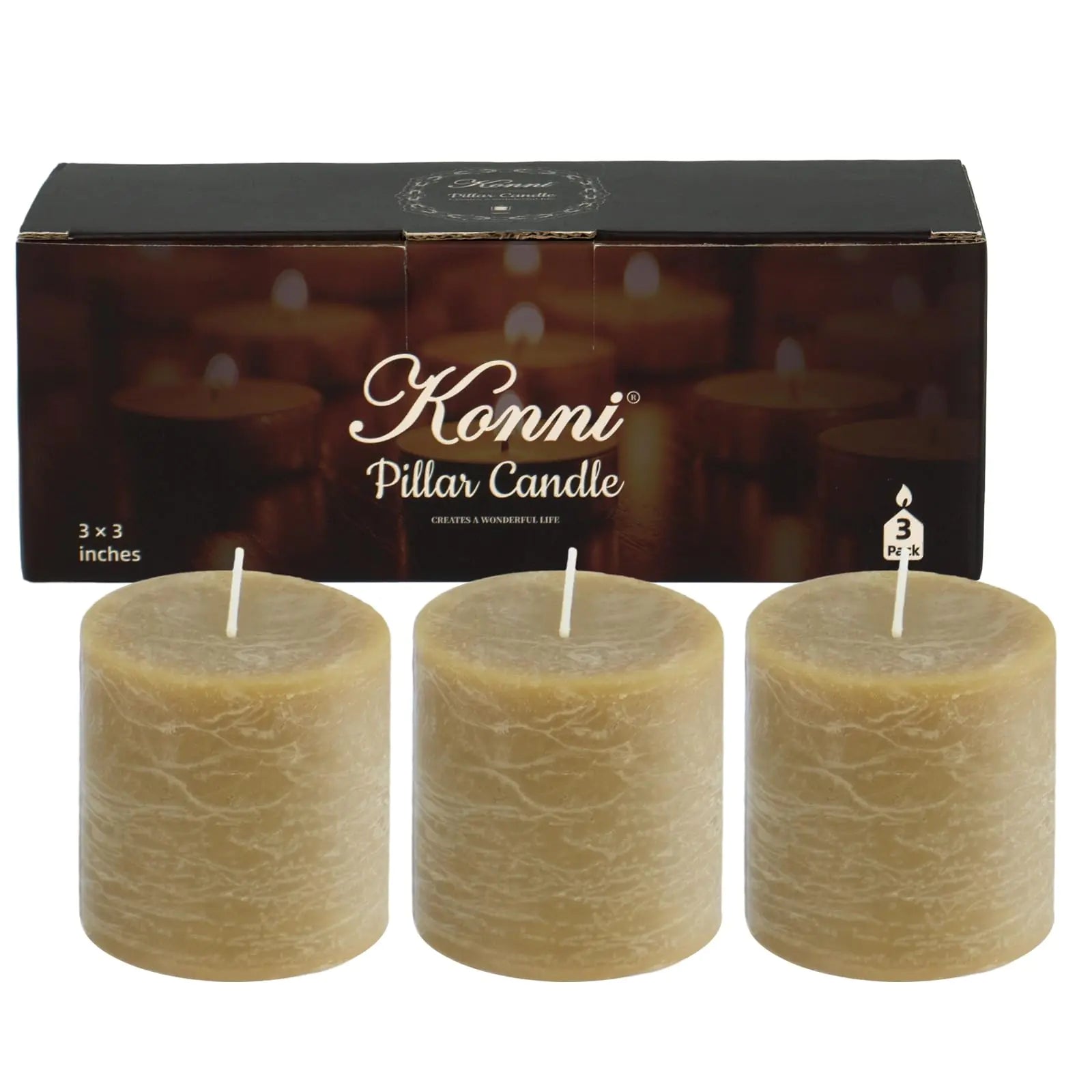 KONNI Wax Yellow Pillar Candles Set of 3 3"x 3" Unscented Pillar Candles Bulk 30 Hours Long Burning Candles Smokeless&Dripless Large Round Candle for Wedding Home Decoration Parties Spas Dinner