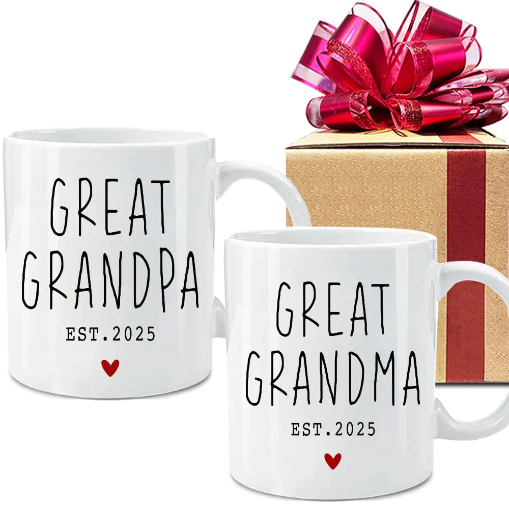 VLUG Great Grandparents EST 2025 Mugs Set EST 2025 New Grandparents Gift Pregnancy Announcement Pregnancy Reveal Mug New Grandma Grandpa Gift First Time Grandparents Gift (white)