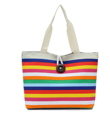 Striped Canvas Shoulder Tote Bag