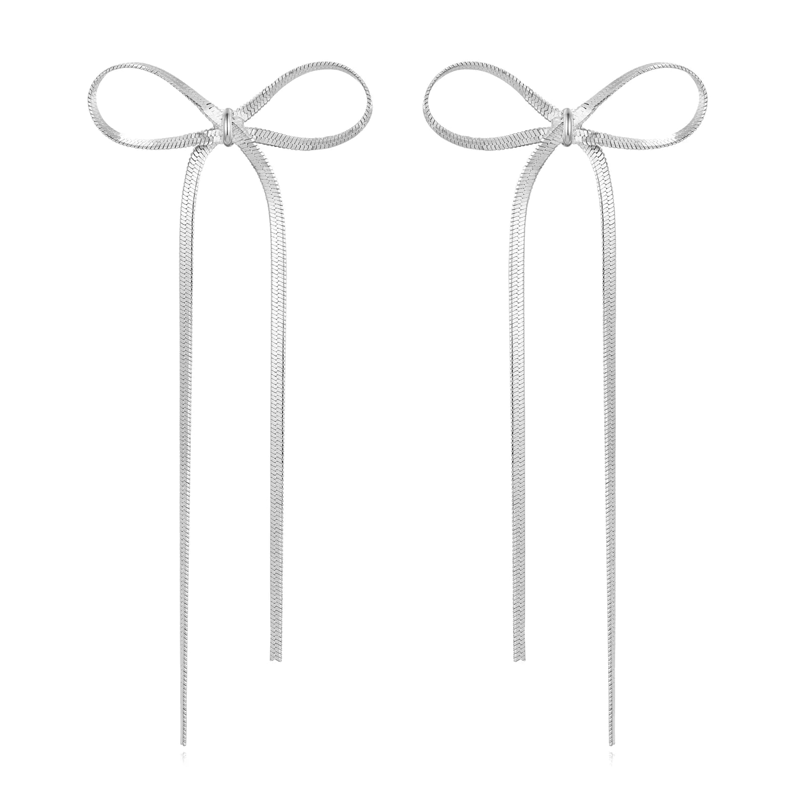 CUFELMU Long Chain Bow Drop Earrings for Women Silver Bowknot Tassel Dangle Earrings Fashion Jewelry Gifts