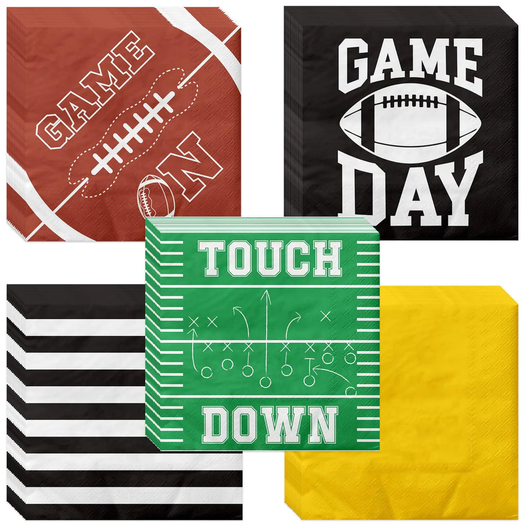 100pcs Football Napkins Disposable Football Paper Luncheon Napkins Set for Football Party Decorations Football Game Day Event Birthday Party Supplies 5 Designs Football Napkins