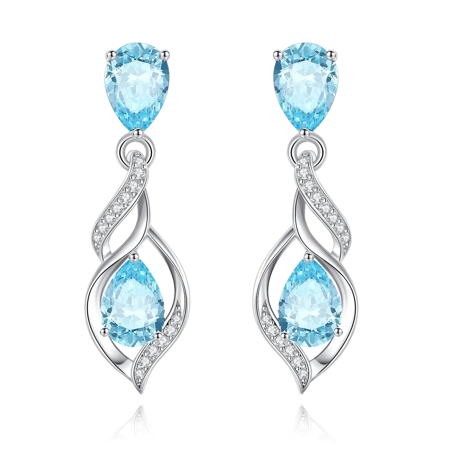 FANCIME Gift for Women March Birthstone Earrings for Women Teardrop Aquamarine Earrings S925 Sterling Silver infinity Love Birthday Gifts for Mom Women
