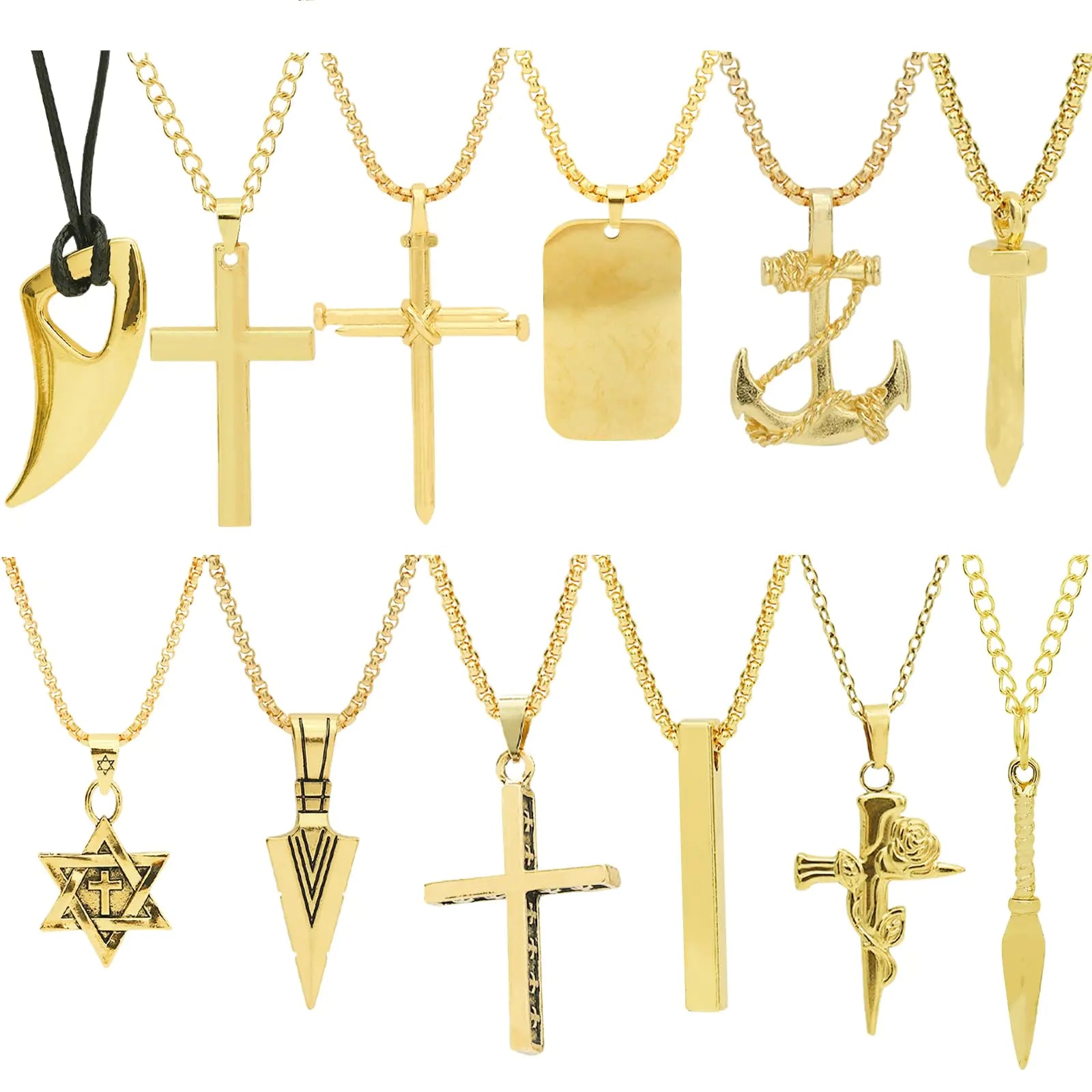 NEWITIN 12 Pieces Stainless Steel Necklaces for Men Hypoallergenic Necklaces Cross Necklaces Unisex Punk Necklaces Men Necklaces Amulet Pendant Nail Cross Viking Necklaces for Men Women