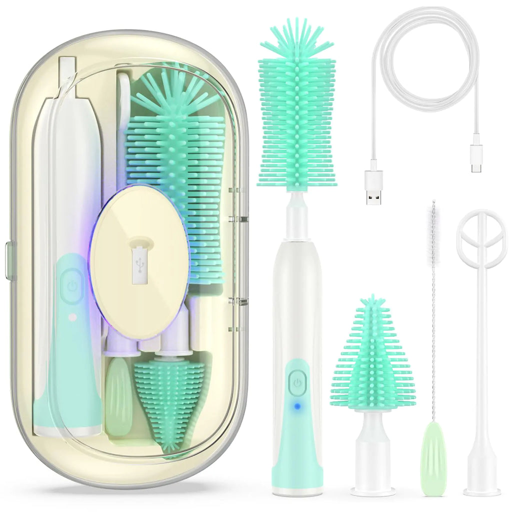 Electric Bottle Brush Baby Baby Bottle Brush Silicone Bottle Brush Set 4-in-1 Baby Bottle Cleaner Brush Set 2-Speed Baby Bottle Brushes Baby Bottle Cleaning Set for Travel and Home