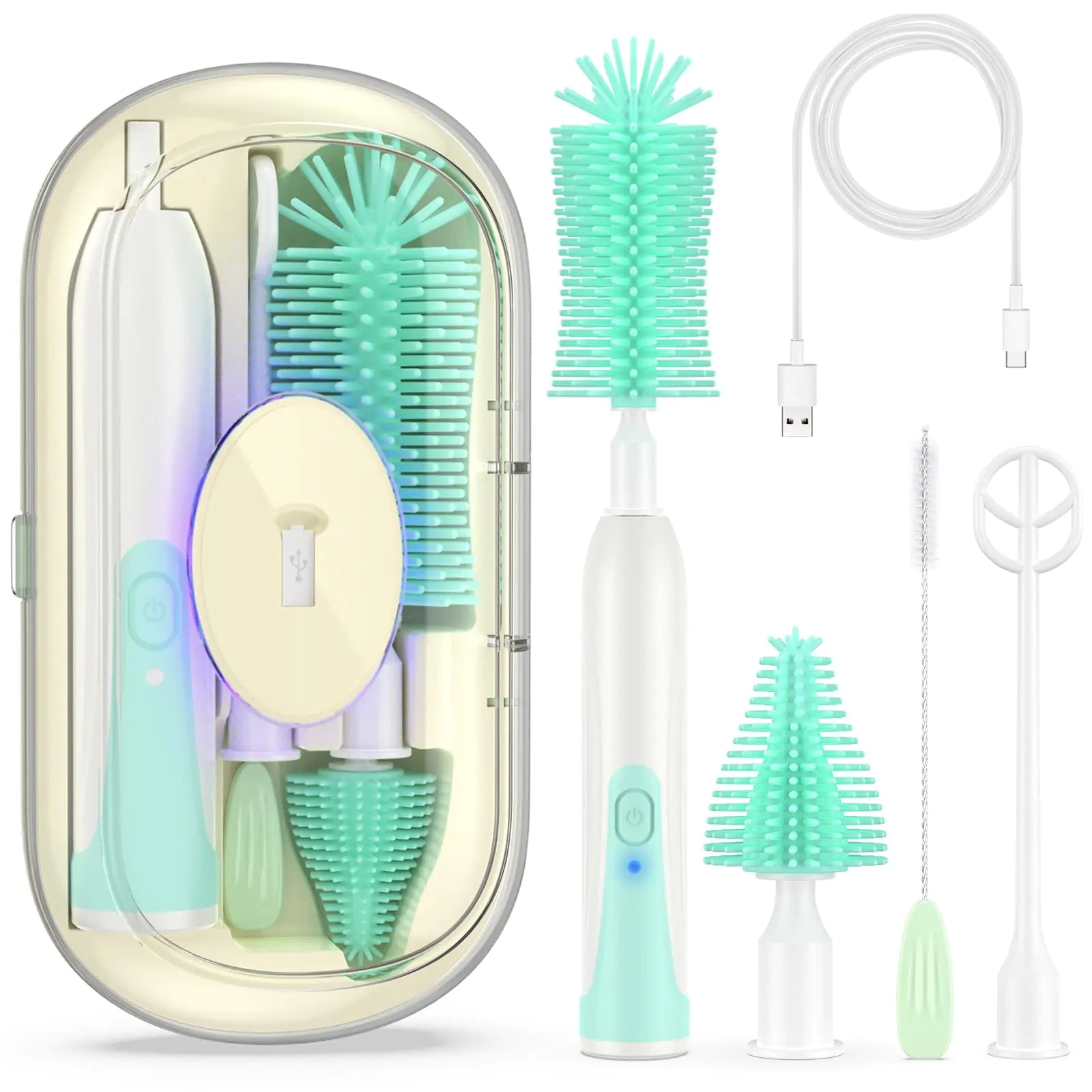 Electric Bottle Brush Baby Baby Bottle Brush Silicone Bottle Brush Set 4-in-1 Baby Bottle Cleaner Brush Set 2-Speed Baby Bottle Brushes Baby Bottle Cleaning Set for Travel and Home