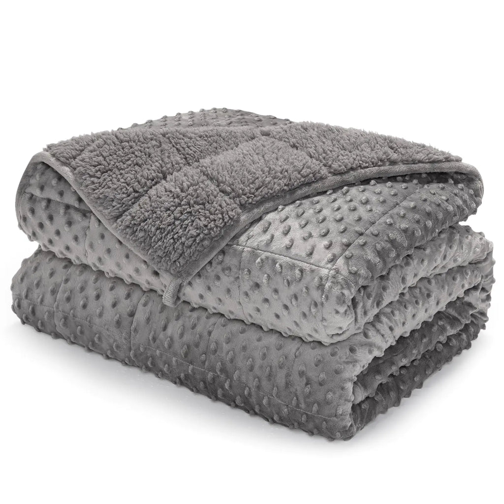 UINIU Sherpa Fleece Weighted Blanket for Adults Queen Size 15lbs Minky Dot Soft Flannel Heavy Blankets for Stress Relief and Sleep Promotion Cozy Plush Weighted Throw for Couch Bed 60" x 80"