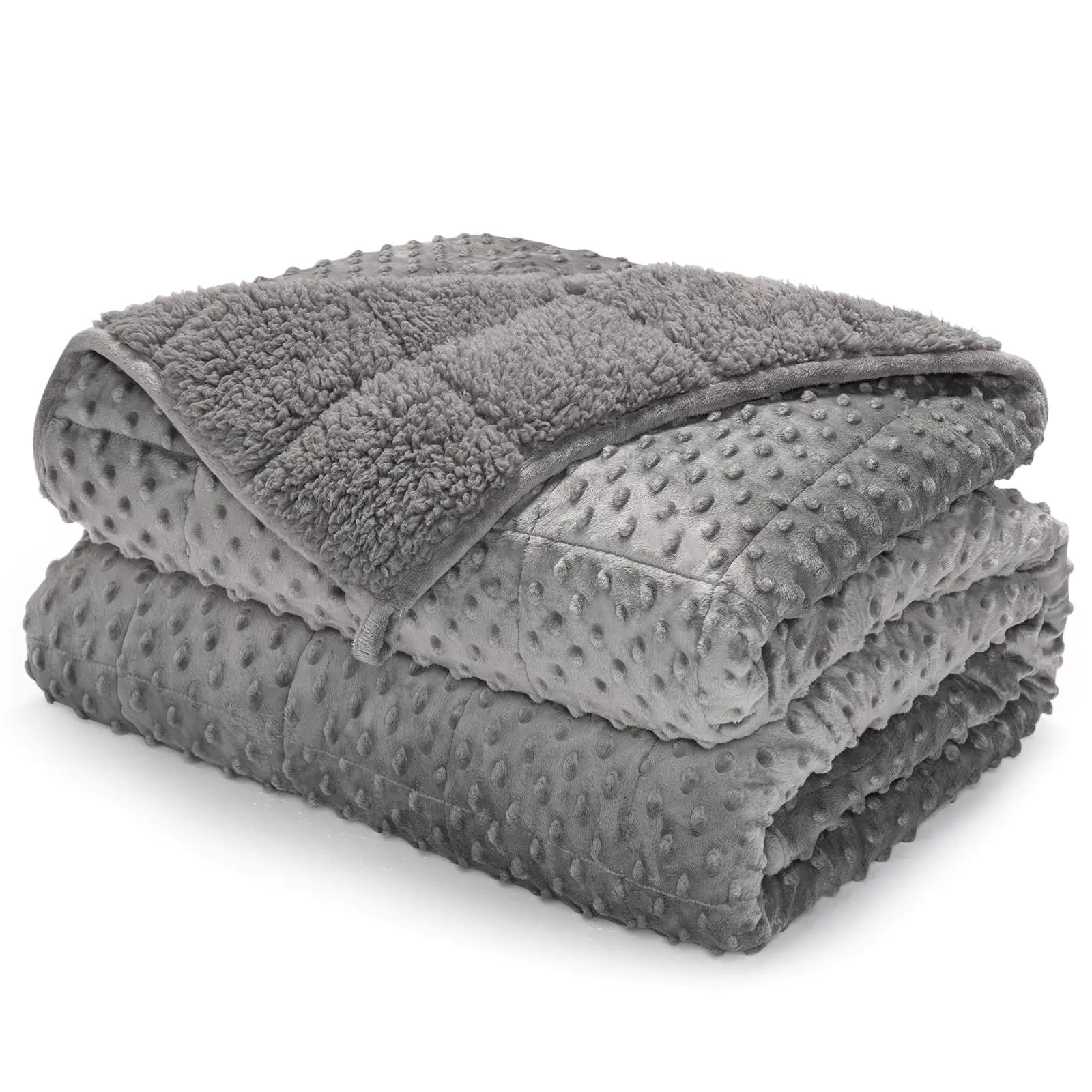 UINIU Sherpa Fleece Weighted Blanket for Adults Queen Size 15lbs Minky Dot Soft Flannel Heavy Blankets for Stress Relief and Sleep Promotion Cozy Plush Weighted Throw for Couch Bed 60" x 80"