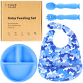 CHUPcheek Silicone Baby Feeding Set Suction Plates for Baby Adjustable Baby Bibs Soft Spoon & Spork Suitable for Toddlers & Kids