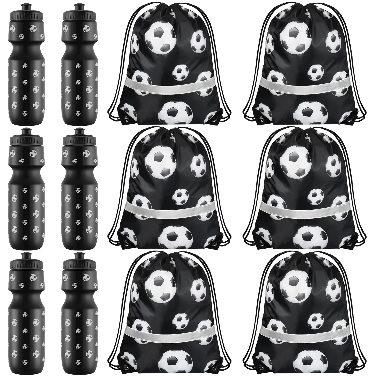 Talltalk 12 Pcs Soccer Party Favors 24 oz Soccer Water Bottle Gift for Soccer Team with Soccer Drawstring Bag Soccer Tumbler Stuff Soccer Theme Accessories for Summer Sports