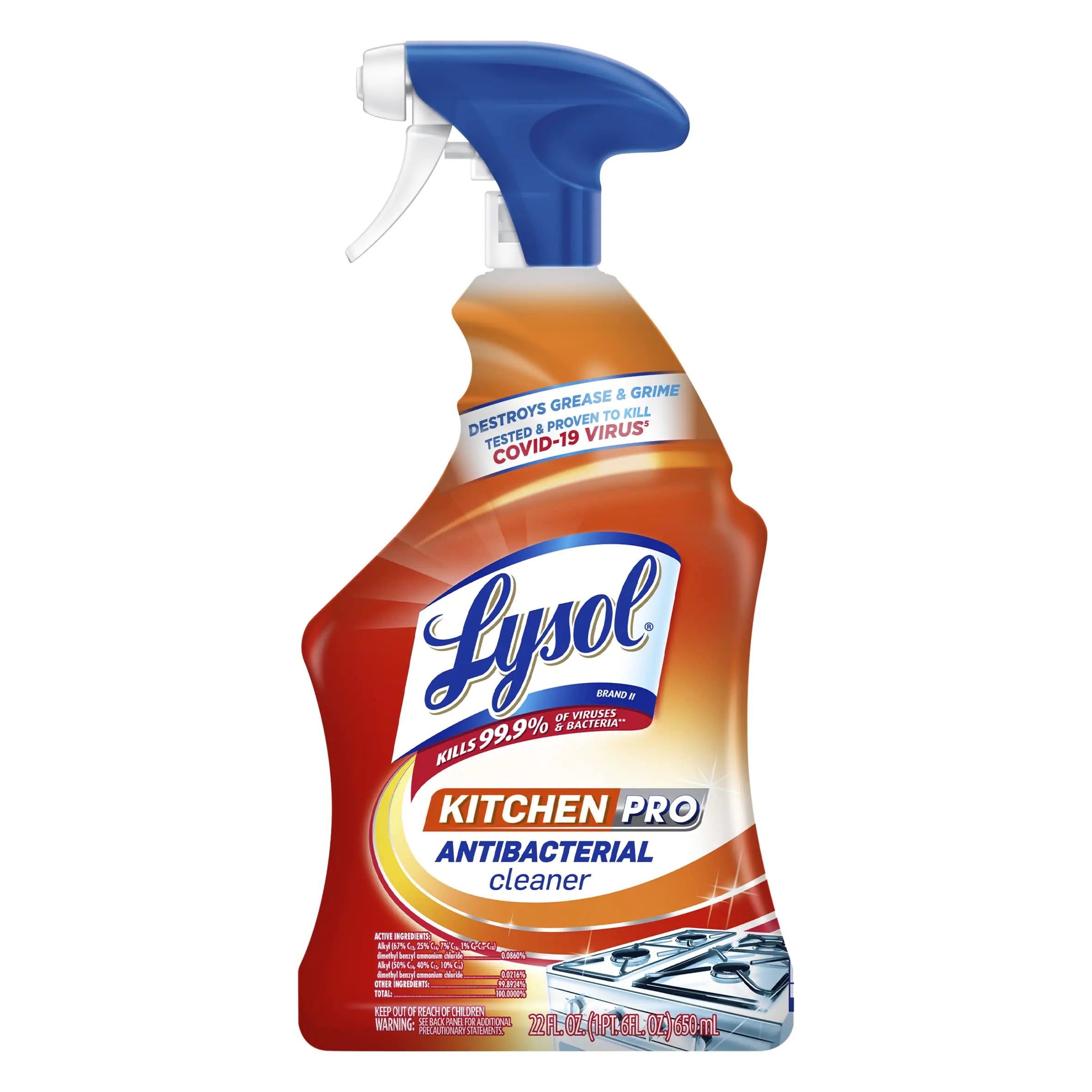 Lysol Pro Kitchen Spray Cleaner and Degreaser Antibacterial All Purpose Cleaning Spray for Kitchens Countertops Ovens and Appliances Citrus Scent 22oz
