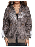 SHENHE Womens Zip Up Camo Hoodie Y2k Vintage Ribbon Bow Graphic Sweatshirt Jacket Brown Medium
