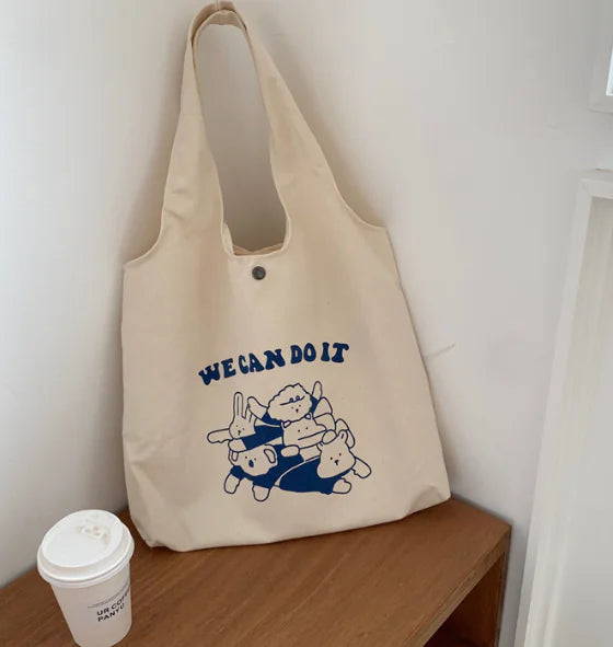 Striped Canvas Shoulder Tote Bag