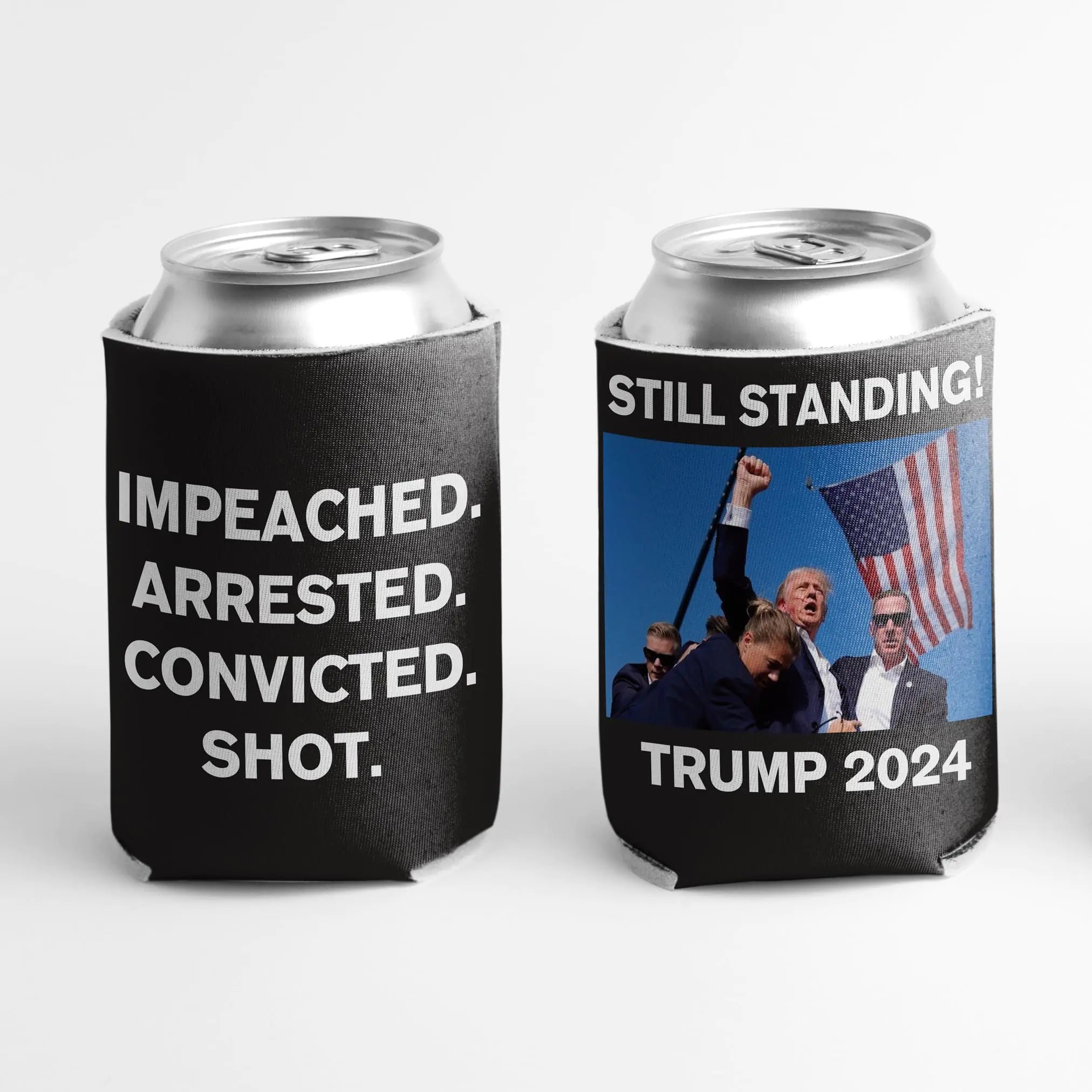 Trump 2024 Can Coolers 12oz Cans or 12-16oz Bottles Printed in USA Trump Fist Photo Design (100)