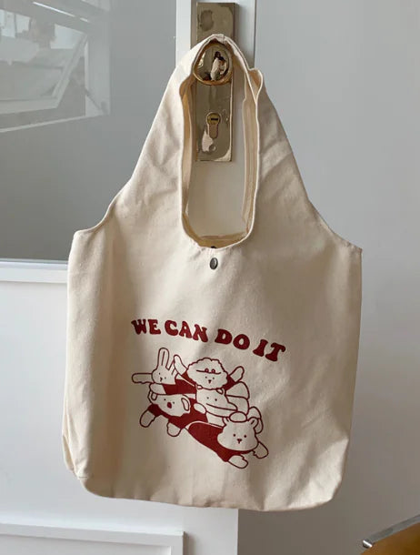 Striped Canvas Shoulder Tote Bag