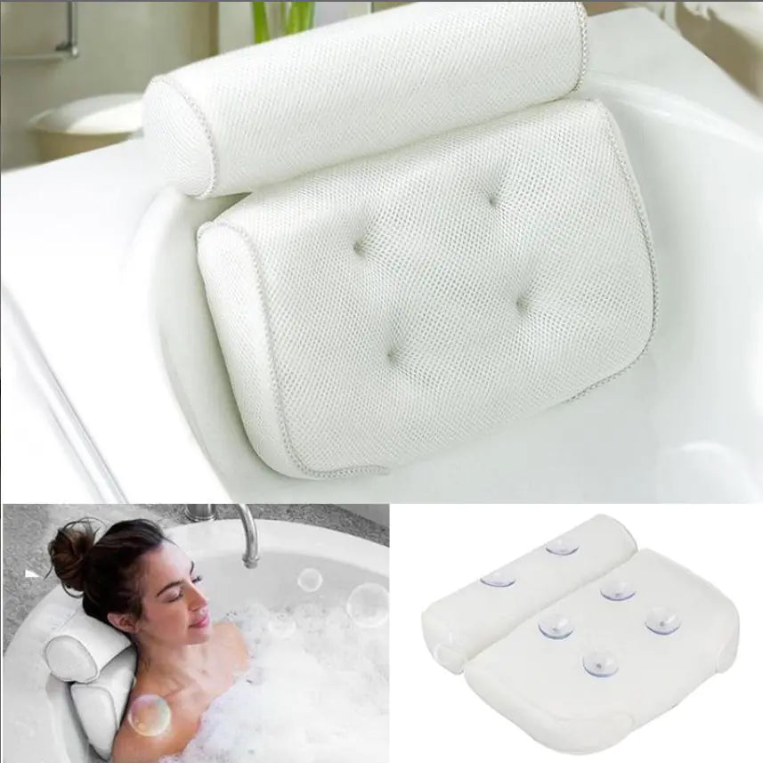 3D Mesh Spa Bath Pillow with 6 Suction Cups for Support