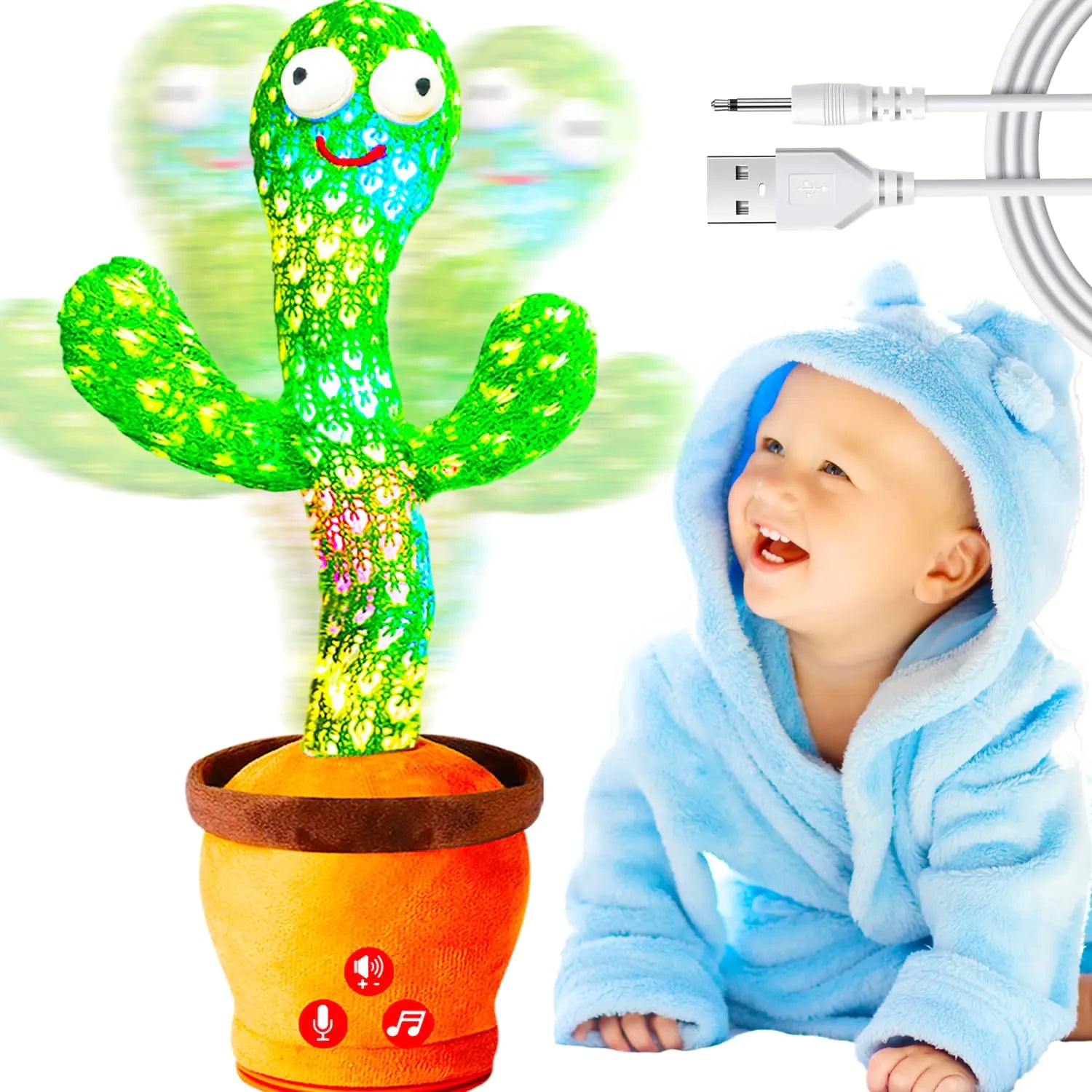 Rechargeable Dancing Talking Cactus Toy for Baby Toddler Volume Adjustable Cactus Baby Toy Repeating Singing Mimicking Cactus Toy Interactive Baby Gifts Baby Toys for Boys Girls