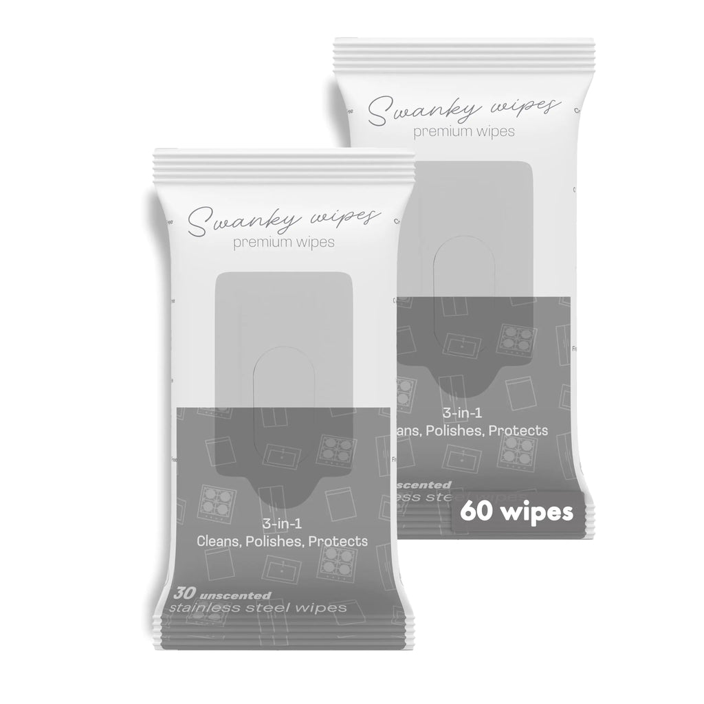 Swanky Stainless Steel Cleaner Wipes - Grime & Grease Remover Kitchen Cleaning Supplies - Clean & Shine For Stove Top Refrigerator Sink Oven & Household Appliances - Soft Wipes 60 Count