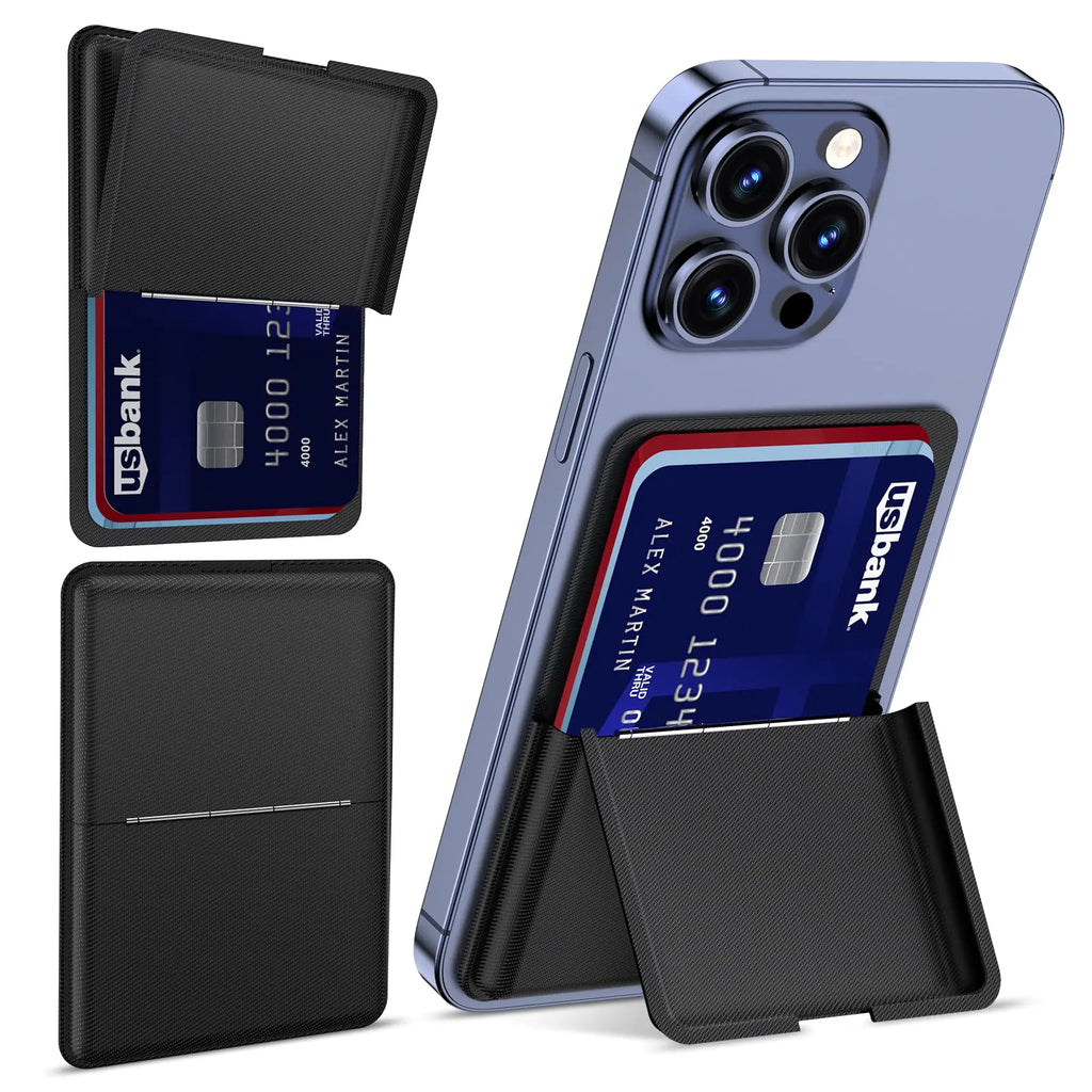 Asstar Magnetic Wallet Compatible with MagSafe Wallet Adjustable Wallet Stand for Apple Wallet Mag Safe Magnetic Card Holder Wallet for iPhone 15/14/13/12 Series Twill PU Leather 3 CardsBlack