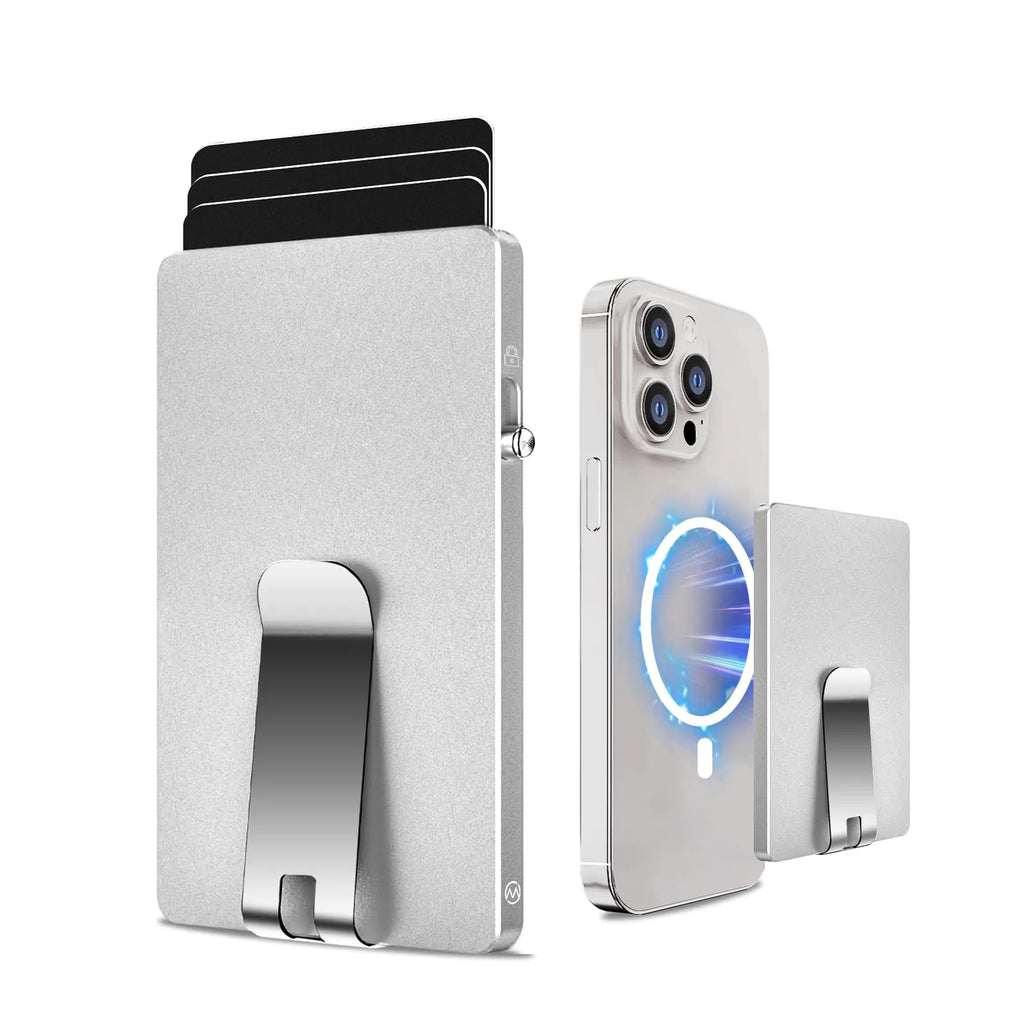 Magnetic Wallet for Magsafe Wallet Card HolderUltra-thin Metal Card Holder Compatible with iPhone 15/14/13/12 SeriesMinimalist Slim Pop Up Wallet for Magsafe Phone Wallet with Money Clip (Silver)